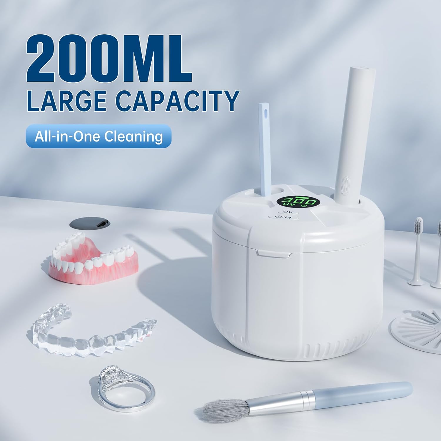 45kHz Ultrasonic Retainer Cleaner Machine, 200ML Dental Deep Cleaning Pod for Dentures, Aligners, Invisalign, Mouth Guards, Night Guards, Jewelry, Toothbrush, 5/10/15 Mins Timer - Image 3