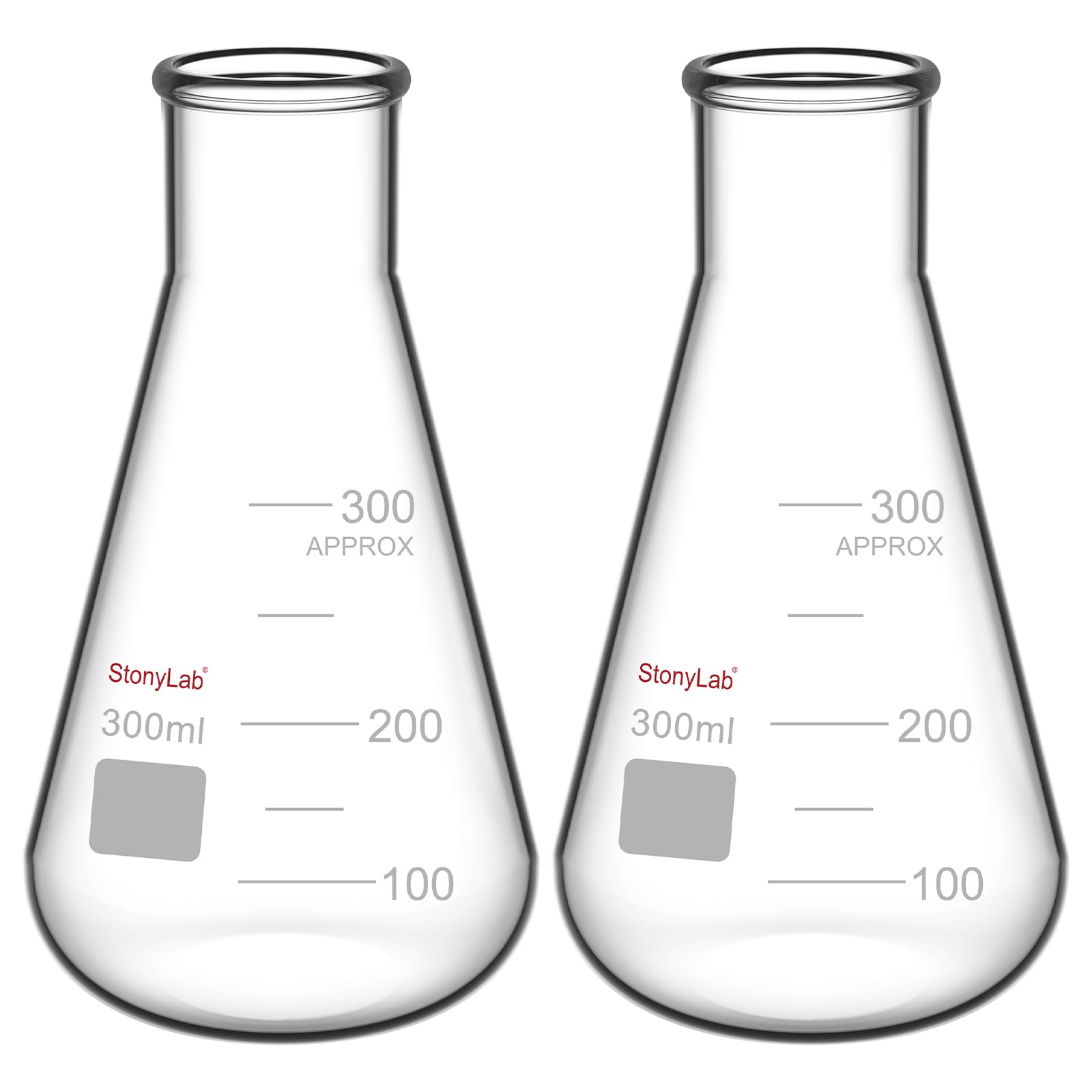 [BRSROC35DIDQMFDO] StonyLab 2-Pack Glass 300ml Heavy Wall Narrow Mouth Erlenmeyer Flasks with Heavy Duty Rim
