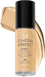 Milani Base líquida oculta + perfeita – bege claro, 40 ml Livre de crueldade, resistente à água, sem óleo, cobertura média a total, acabamento fosco acetinado