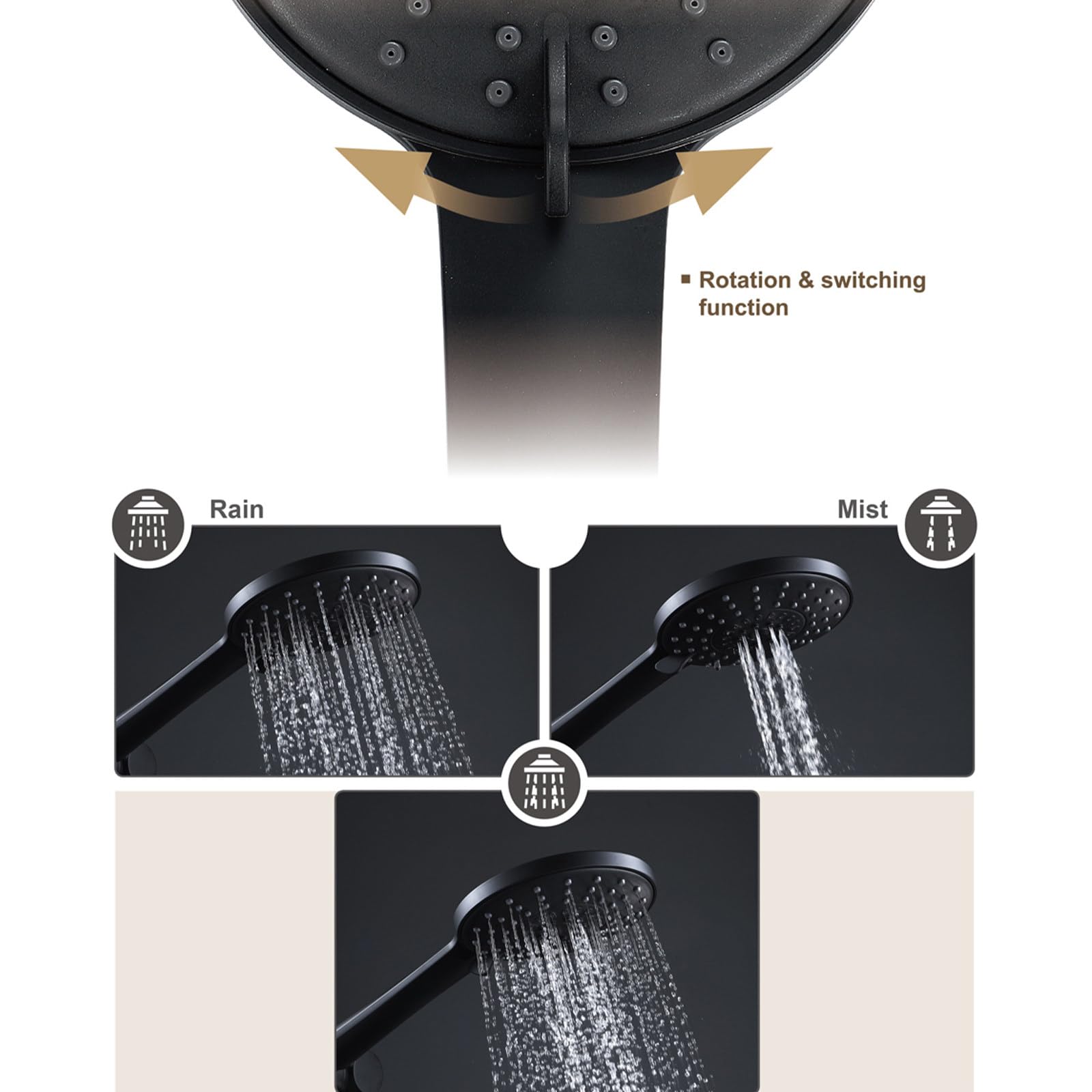 Cabezales de Ducha con Rociador Manual 3 Modos, Boquillas Antiobstrucción Cabezales de Ducha de Alta Presión, Incluyen Manguera de Acero Inoxidable de 1.5m y Soporte, Negro