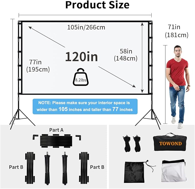 Pantalla Proyector 120 Pulgadas con Trípode 4K HD miniatura 2