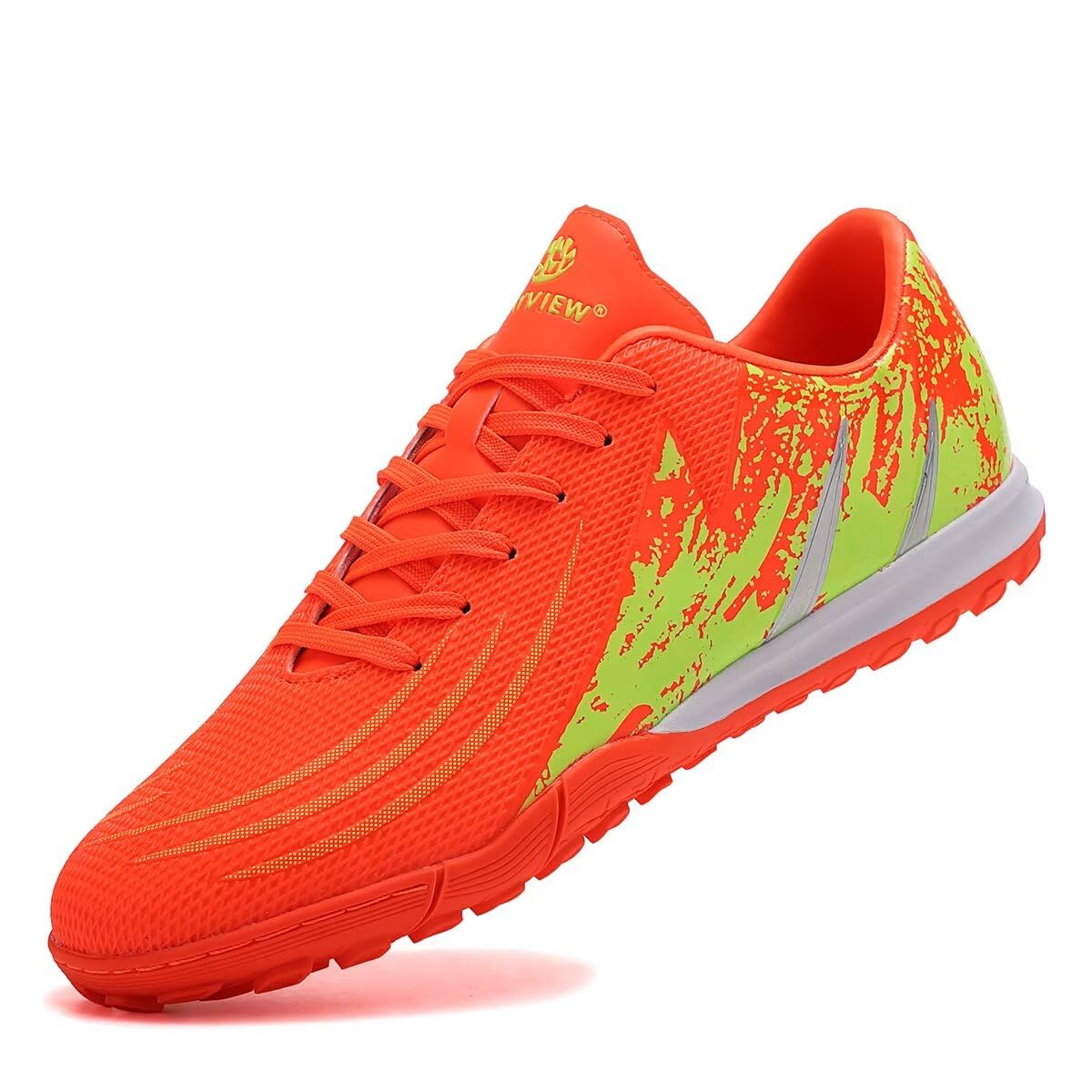 SKY VIEW Men's And Women's Soccer Shoes Cleats Professional IC/IN Low-Top Athletic Turf Football Shoes Outdoor/Indoor Professional Futsal Football Training Sneakers For Unisex 41 EU Orange Green