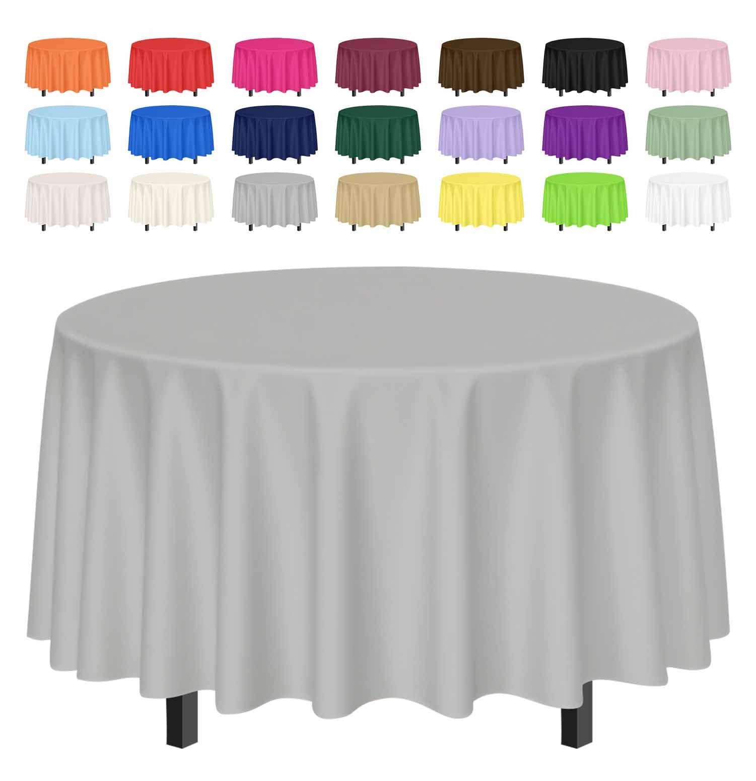 SietDESEO 4 Pack Silver Tablecloth Round 84 x 84 Plastic Table Cover Waterproof Silver Table Cloth Disposable for Wedding Birthday Baby Shower Party Picnic Circle Tablecloth