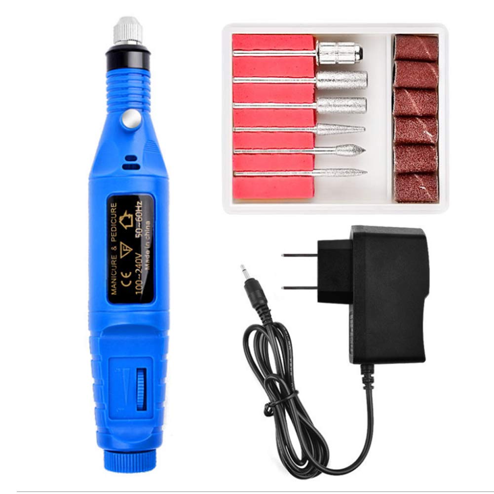 Electric Nail Drill Acrylic Nail Tools Professional Portable Electric Nail Kit Pen Shape Finger Toe Nail Care set (Blue)