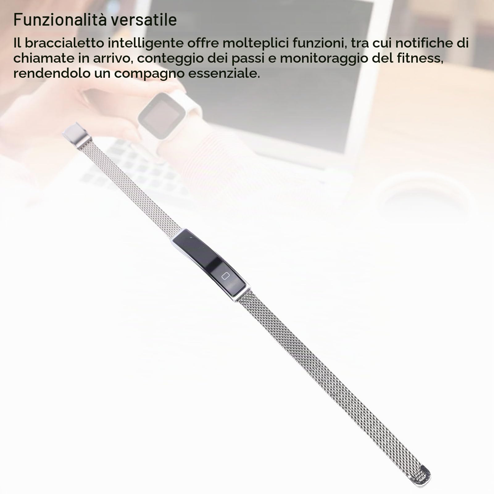 XUMIUZIY Bracciale Intelligente per Uomo Donna, Tracker di attività e Fitness, Supporta Promemoria Chiamate in Arrivo Contapassi, Cinturino Intelligente in Acciaio Resistente All'acqua (SILVER)