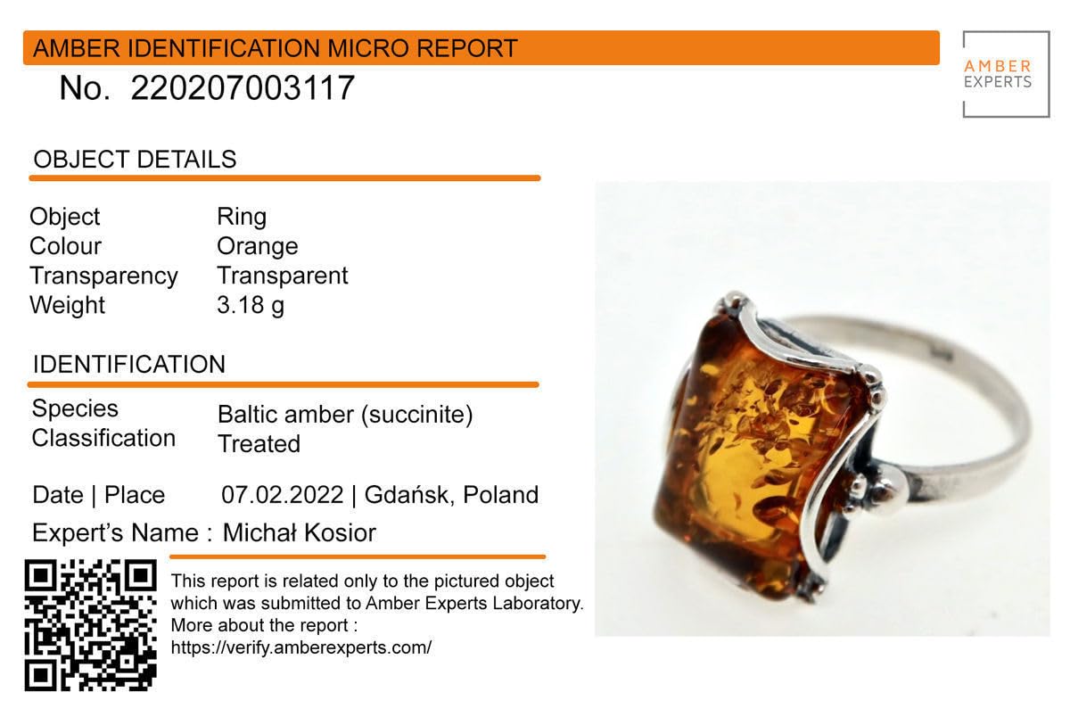 Holiday Gift Shops Sterling Silver and Baltic Honey Amber Rectangle Ring Makell: 6