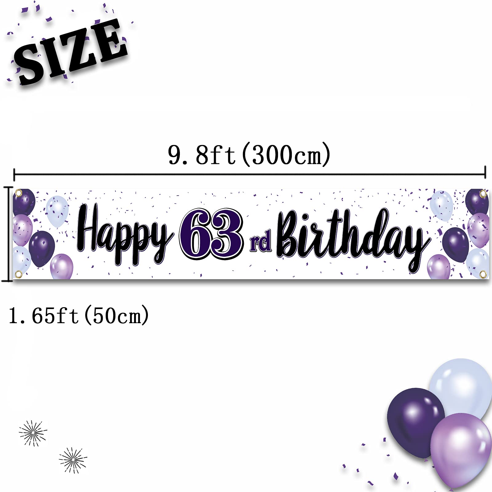 LASKYER Happy 63rd Birthday Decorations - Purple Backdrop Banner Sign, Door Hanging For 63 Year Old Party - View #5