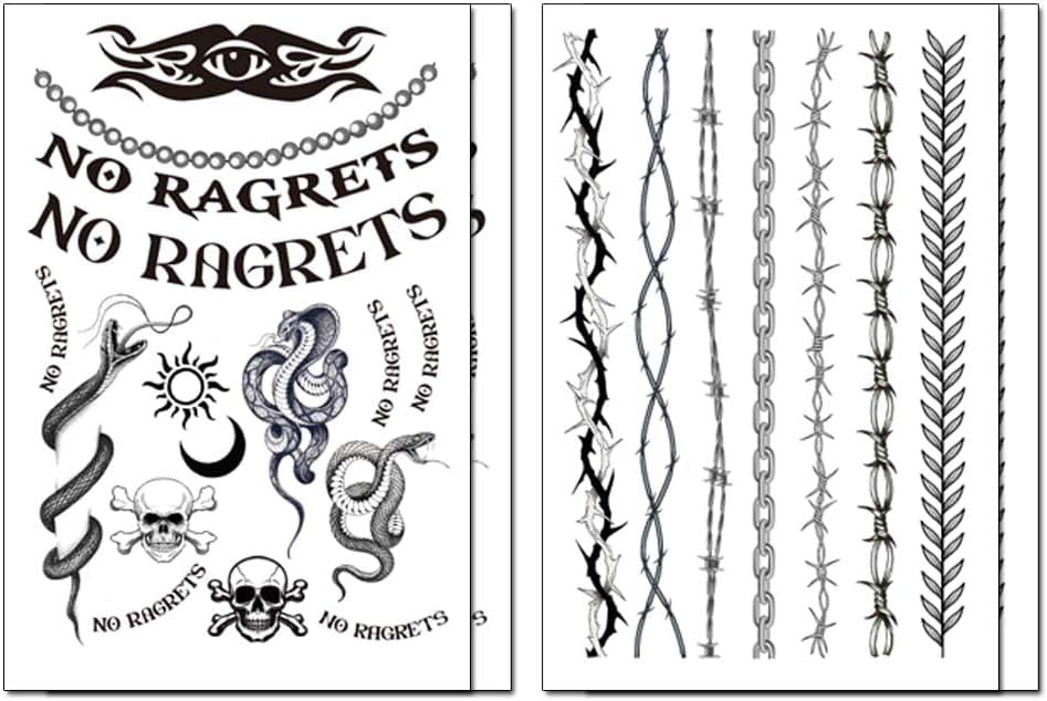 4 Sheets No Ragrets Temporary Tattoos Barbed Wire Temporary Tattoos Halloween Costume Tattoo