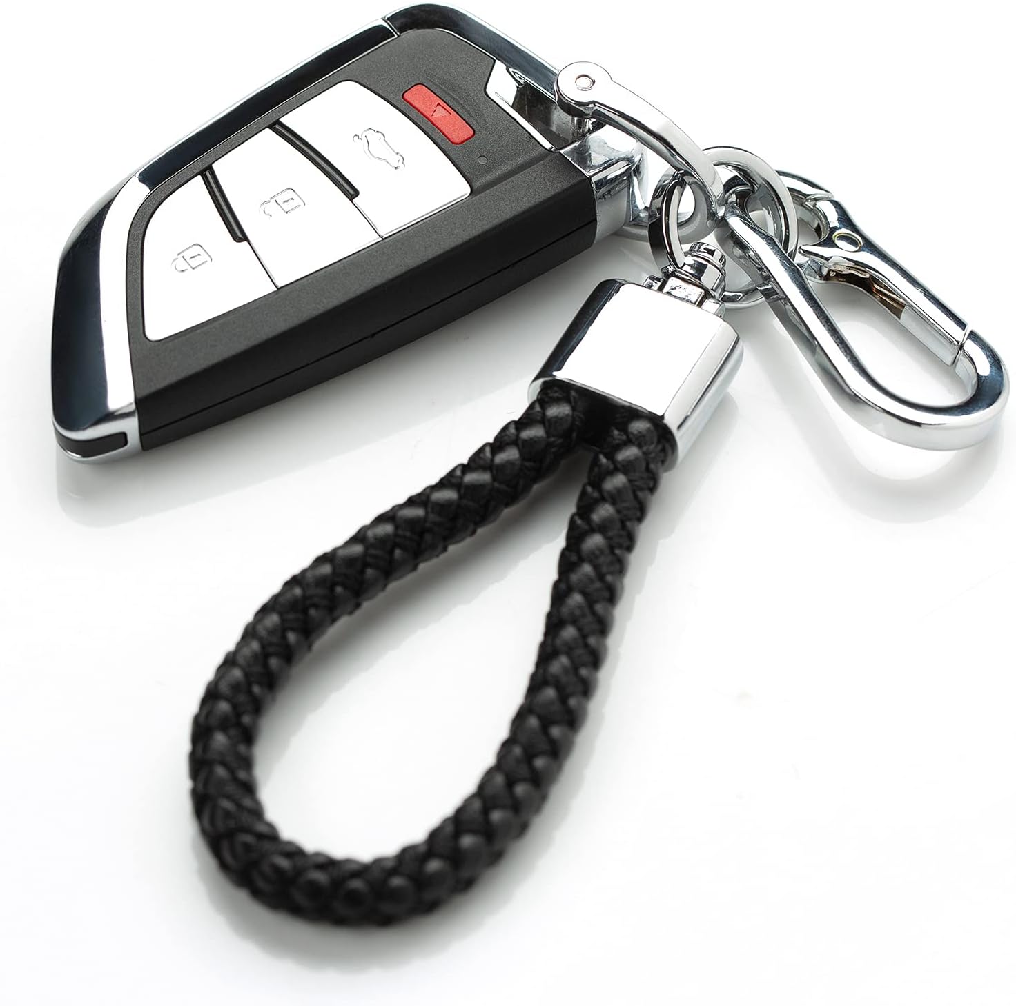 Key Chain for Car Keys Organizer Accessories with D-ring Braided Microfiber Leather Lanyard Universal Car Keychain (Black)