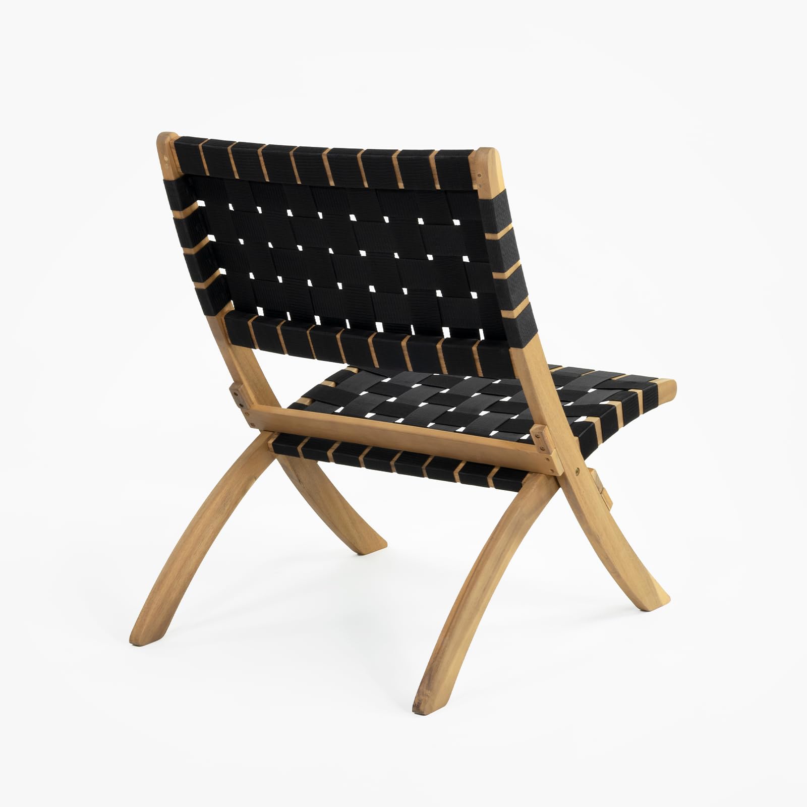 Vaukura Sillón de Madera de Acacia Trenzado Cinta Negra Plegable Hebe Color Negro