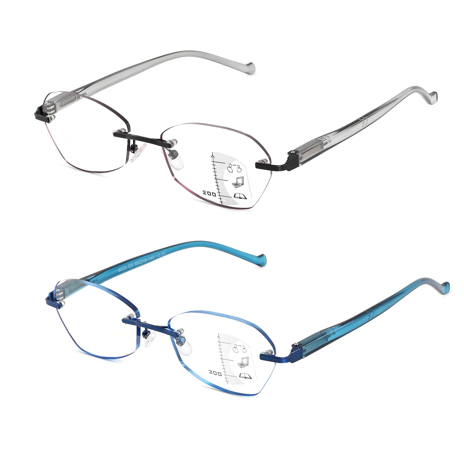 Multifocus Reading Glasses Women Progressive Rimless Reader