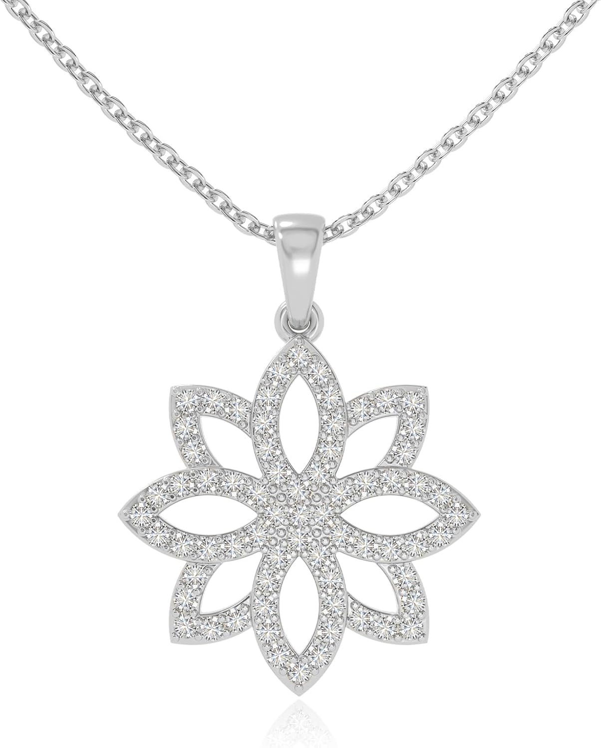 Natural Gemstone Flower Design Pendant Necklaces for Women in Silver/18K Yellow/Rose Gold Vermeil, Birthstone Jewelry Gifts for Her Birthday, Anniversary, Christmas,Graduation