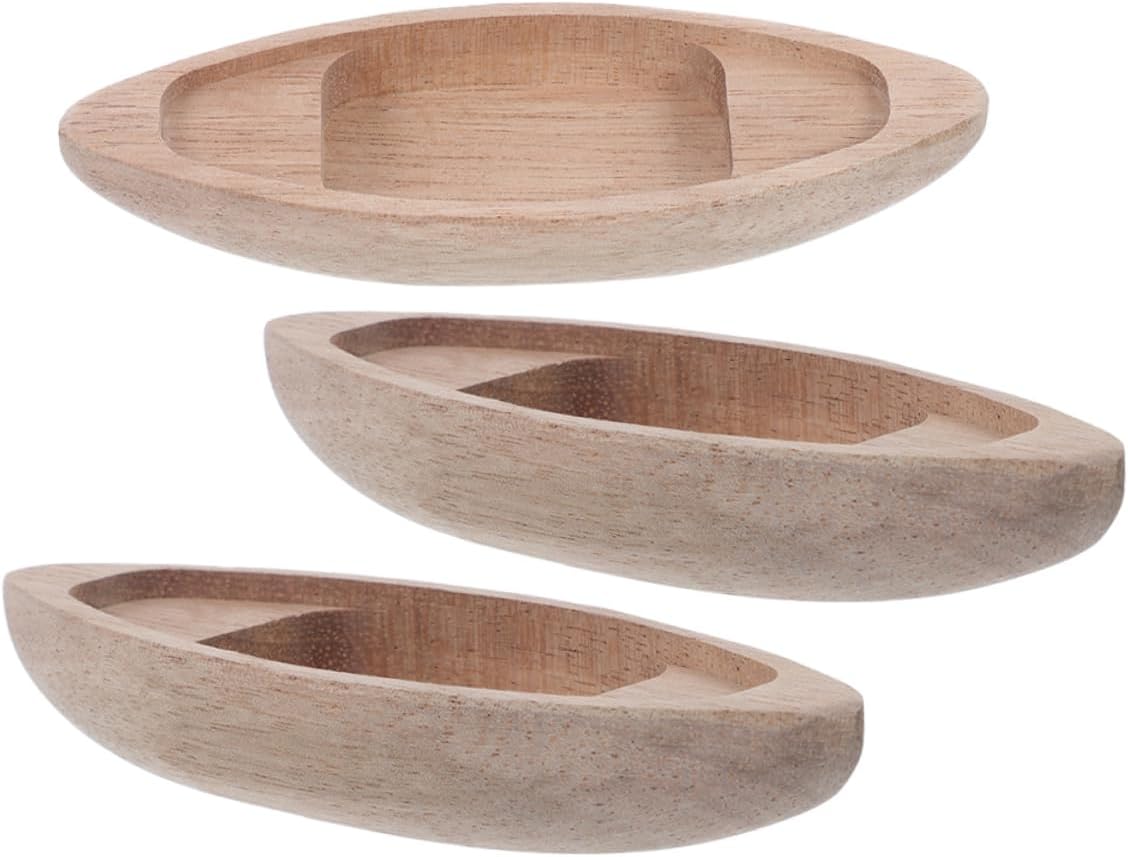 3Pcs Miniature Wooden Boat Models Small Canoe Decor for Dollhouse Nursery Tabletop Nautical Ornament Home Display