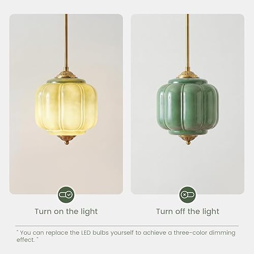 Miniatura 5 de Accesorio de Lámpara de Techo de Vidrio Esmerilado - Luz Colgante Semi Empotrada de Latón Antiguo para Cocina, Pasillo y Dormitorio (Verde, 9