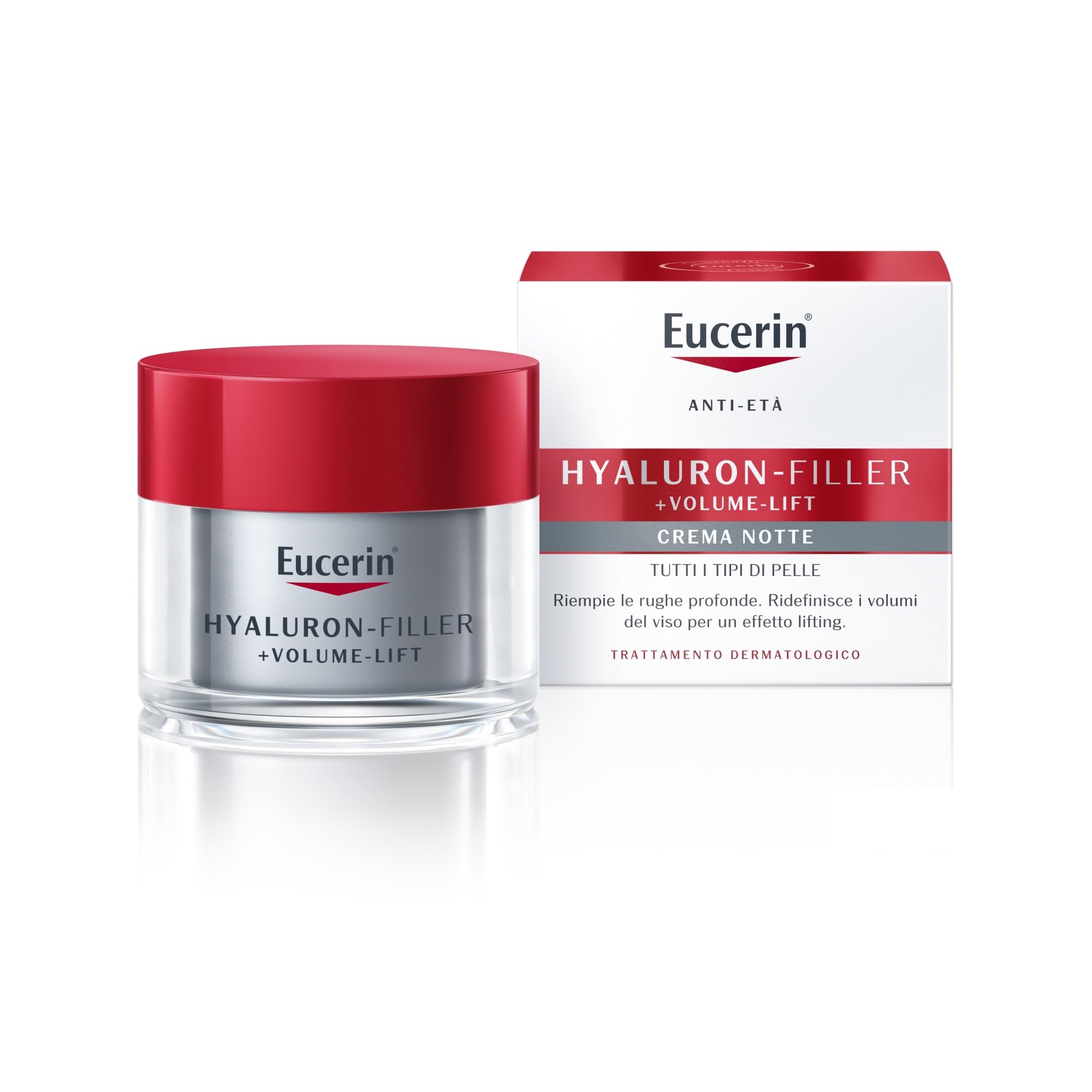 Eucerin Hyaluron-Filler + Volume-Lift Crema Viso Notte 50 ml, Crema viso antirughe rigenerante, Formula con Acido Ialuronico rimpolpante per un effetto lifting immediato per tutti i tipi di pelle