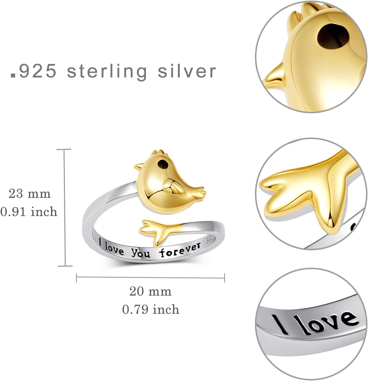 925 Sterling Silver Adjustable Animal Open Ring Animal Jewelry Gifts for Women