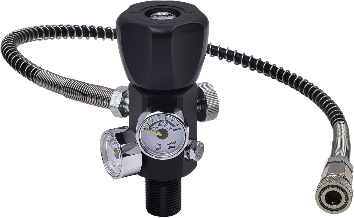 DIN Valve Fill Station Adapter 4500psi/300bar with 20inches Hose Dual Gauge for Charging Scuba Tank Diving(M18)