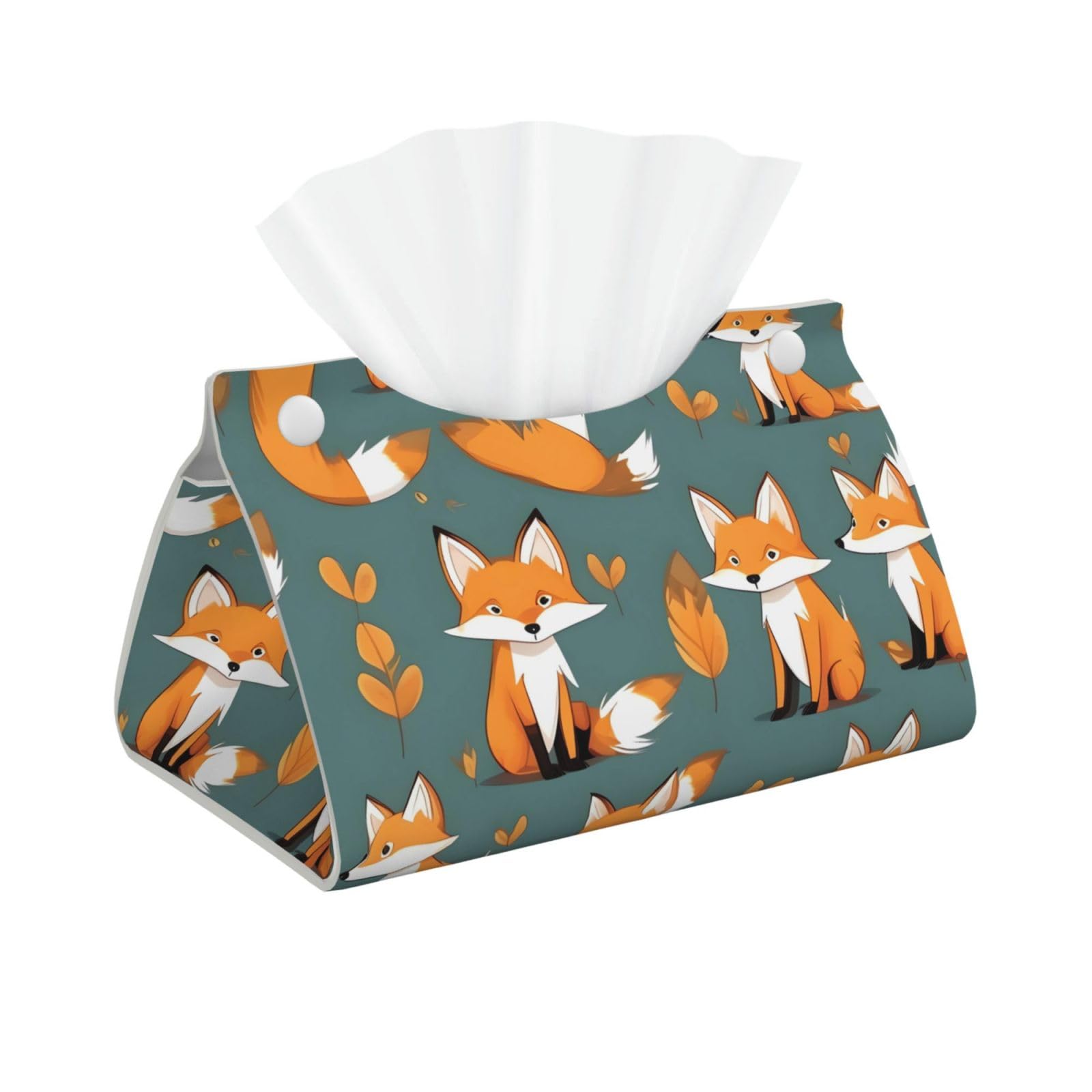 Yellow fox Rectangular Leather Tissue Box Cover, Folding Facial Tissue Holder Dispenser for Car