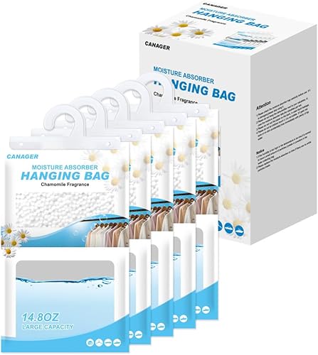 CANAGER Absorbedor de humedad colgante, bolsas deshumidificadoras colgantes para armario, dormitorio y cocina, aroma fresco, 5 paquetes, absorben la