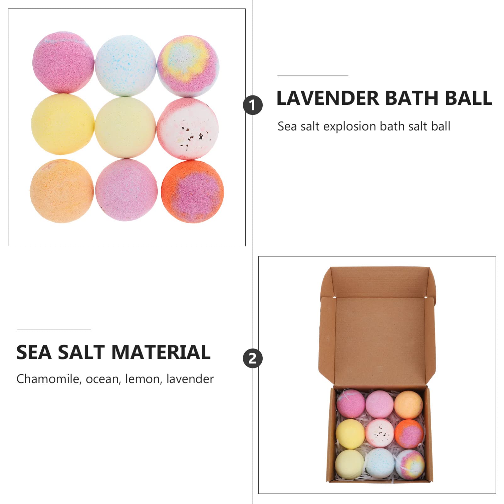 Juego de Bombas de Baño en Bolas 60g, Sal de Baño, 9 Piezas