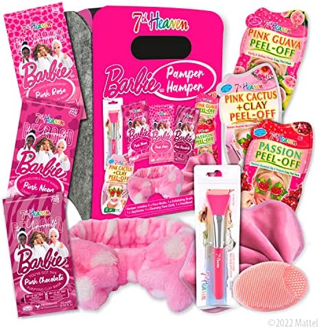 7th Heaven X Barbie 'Be Good To Yourself' Vegan Face Mask Pamper Hamper  Pink Neon Peel Off, Pink Chocolate Purifying Clay, Pink Rose Cleansing Clay, Accessories and 7th Heaven Face Masks