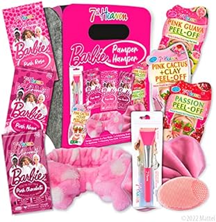 7th Heaven X Barbie 'Be Good To Yourself' Vegan Face Mask Pamper Hamper  Pink Neon Peel Off, Pink Chocolate Purifying Clay, Pink Rose Cleansing Clay, Accessories and 7th Heaven Face Masks