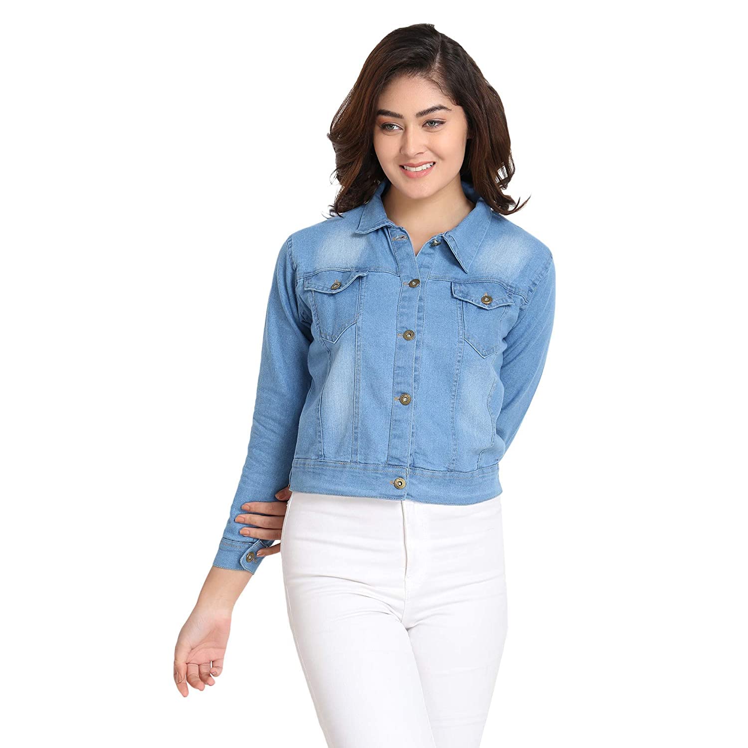 Solid Regular Denim Jacket For Women-image-17