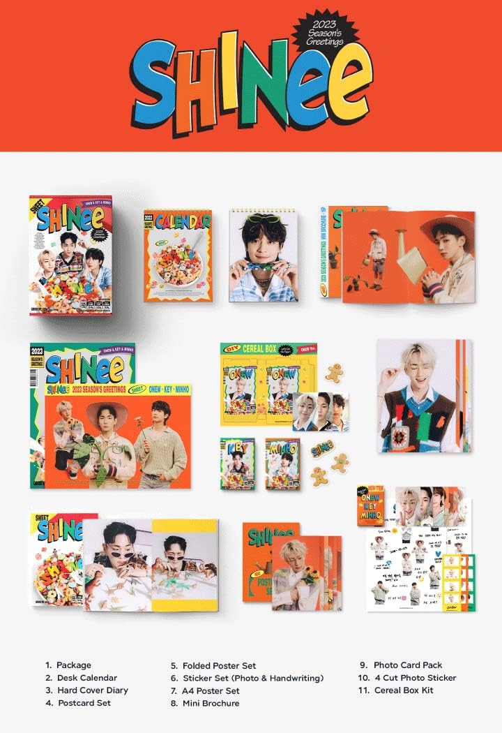 SM Ent 2023 Season's Greetings Package+Desk calendar+Hardcover diary+Envelope+Postcard+Folding poster on pack+Sticker+Mini Brochure+Clear photocard+Photocard+Photo sticker+Tracking (SHINee)
