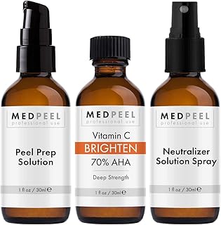 Medpeel 70% AHA & Vitamin C Brightening Essential Chemical Peel at Home Kit, Includes Peel, Prep, Neutralizer, Deep Strength Professional Grade Chemical Face Peel, Reduces Age Spots, 1oz/30ml