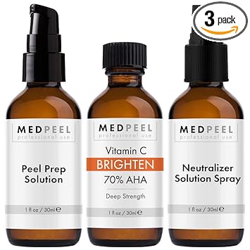 MedPeel 70% AHA & Vitamin C Brightening Essential Chemical Peel at Home Kit, Includes Peel, Prep, Neutralizer, Deep Strength Professional Grade Chemical Face Peel, Reduces Age Spots, 1oz/30ml