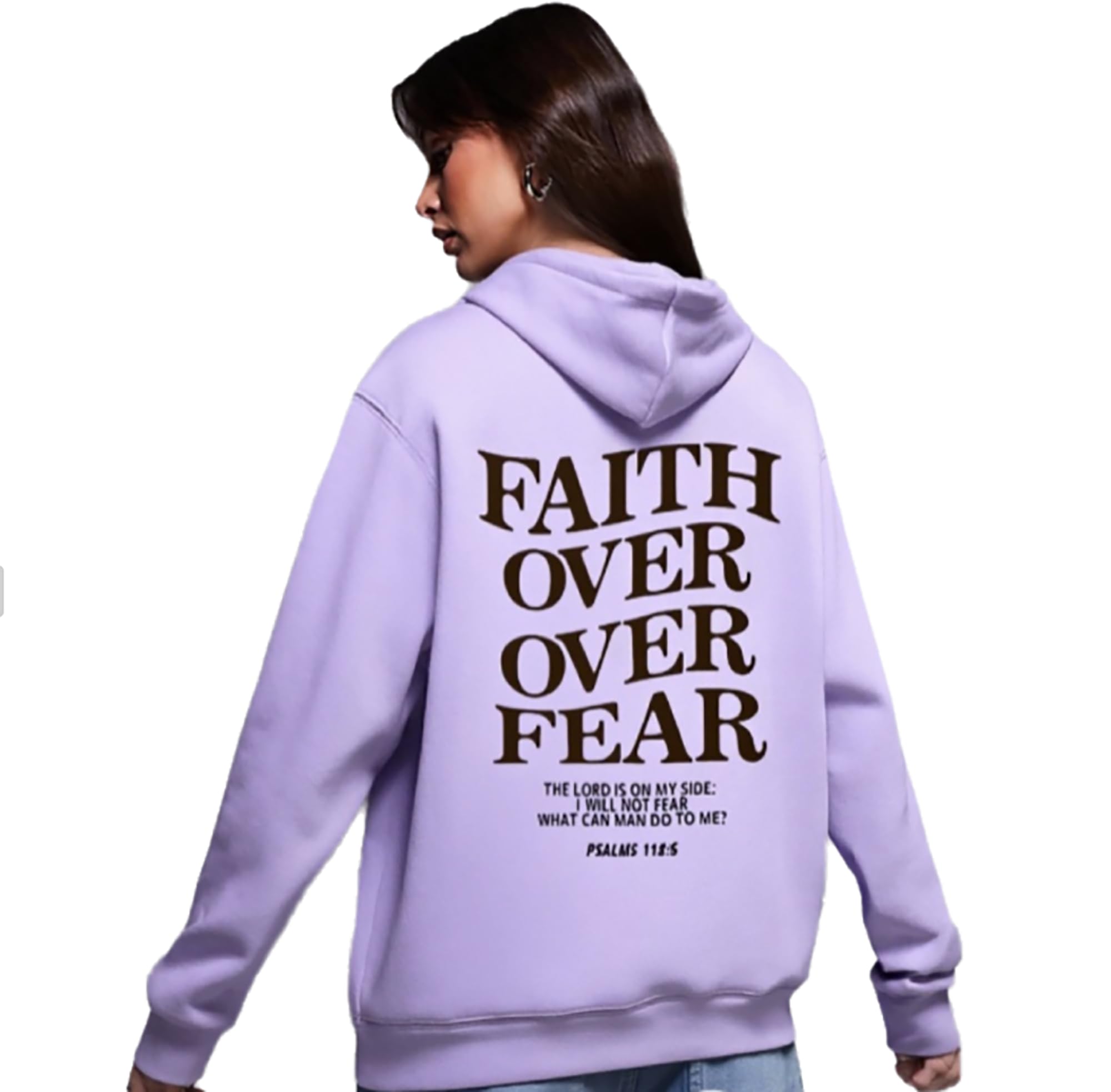 moytarcp Faith over Fear Hoodie Women Christian Sweatshirt EssentialsHoodie Give You the Faithand Strength (Purple,M)