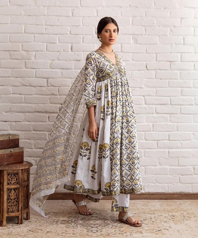 Image of GRECIILOOKS Women's Regular Fit Kurta Sets| Kurti Set | 3 Piece Kurta Pant Dupatta Set's | Elegant Suit| Dupatta | Party Outfit Traditional Dress for Woman | Comfortable Outfit for Office, Casual & Daily Use