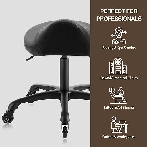 Miniatura 8 de Taburete grande giratorio neumático resistente con asiento extra ancho para clínica higiénica, spa, masaje, hogar y oficina, 505 KIMO (negro)