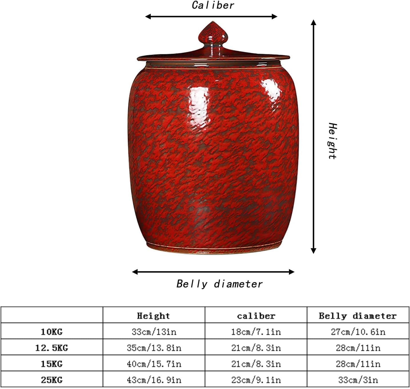 ELEFOCUS Ceramic Rice Jar With Lid, Sugar Porcelain Bottle, Chinese Style Food Storage Jars, Ceramic Soybeans Container(A,Capacity 15kg)