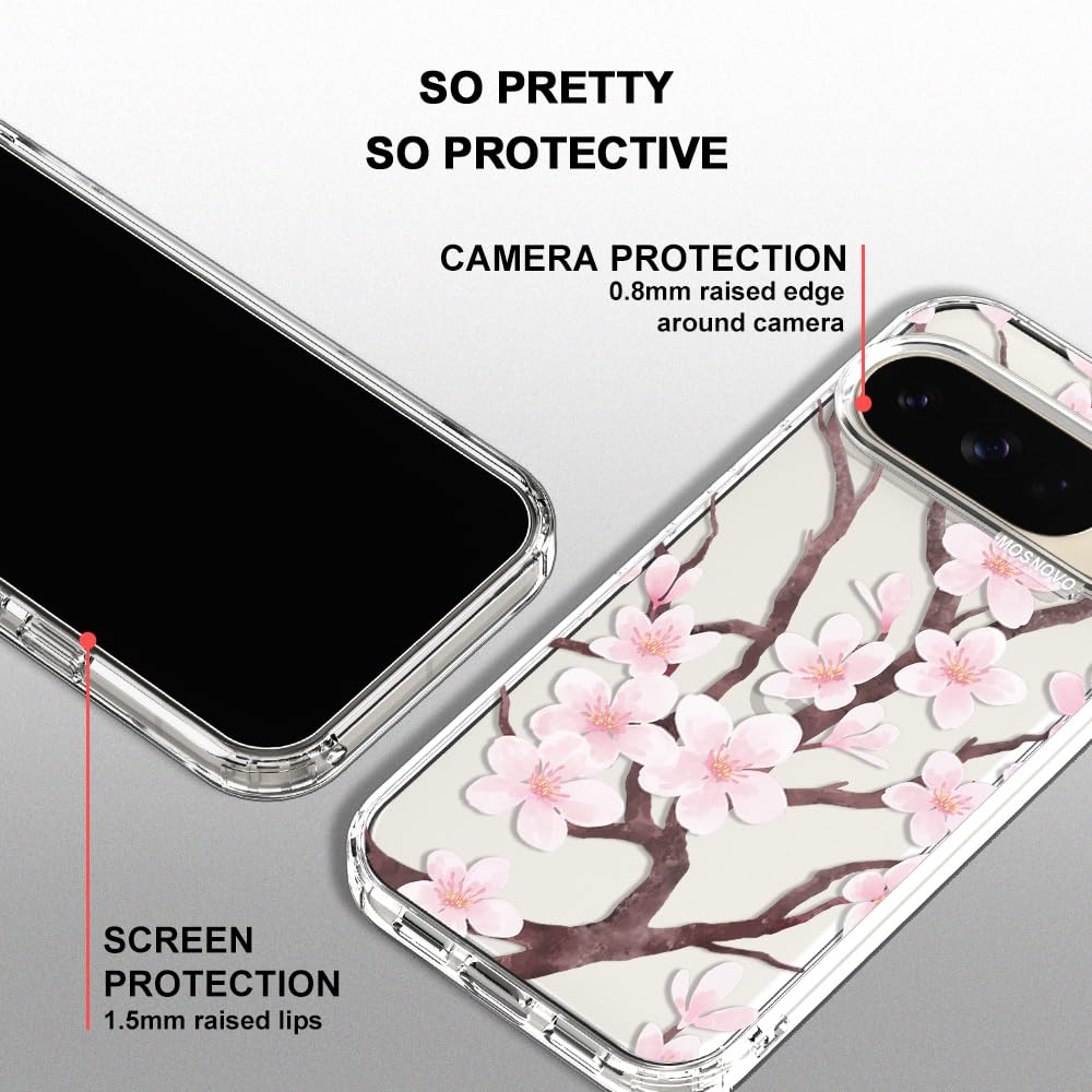 MOSNOVO Case for Google Pixel 10 & Pixel 10 Pro, [Buffertech 6.6ft Military-Grade Drop Protection] [Anti Peel Off Tech] Clear TPU Bumper Phone Case Cover Design - Cute Cherry — view 386