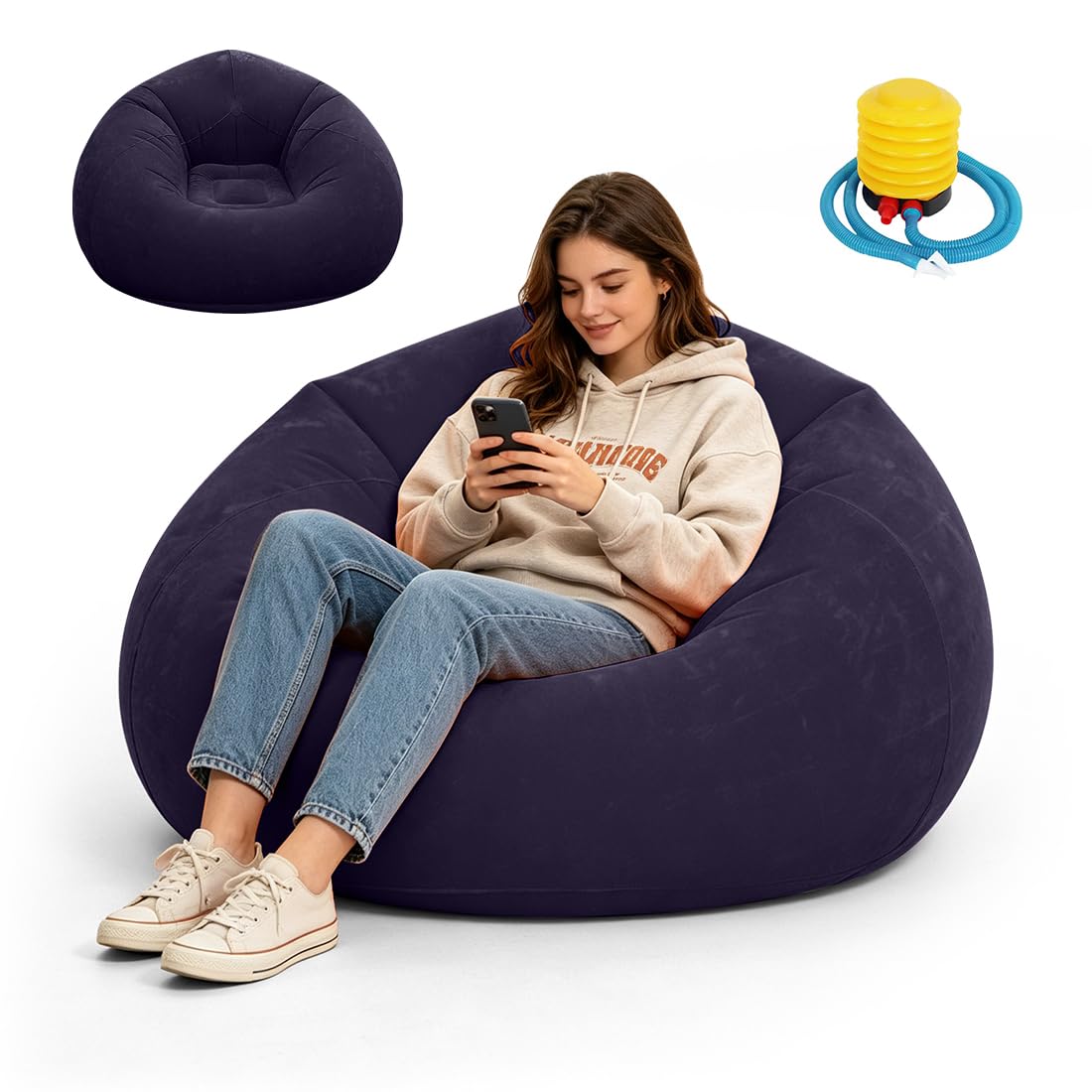 Air Sofa Lazy - No Bean Bag - Canapé gonflable - Lavable - Pour salon, chambre à coucher - Pouf super doux - Bleu