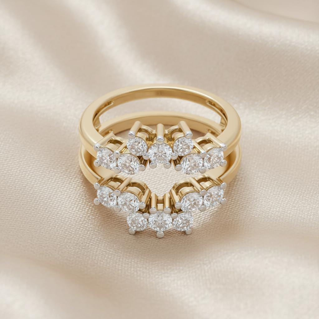 SAVEARTH DIAMONDS Sunburst Enhancer Guard Ring for Women Lab Created Moissanite or Lab Grown Diamond Wedding Band Stacking Ring in 14k Gold Plated 925 Sterling Silver Fine Jewelry Gift For Her