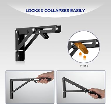 Ravinte Matte Black Folding Shelf Brackets, 12 Inch, 2 Pack