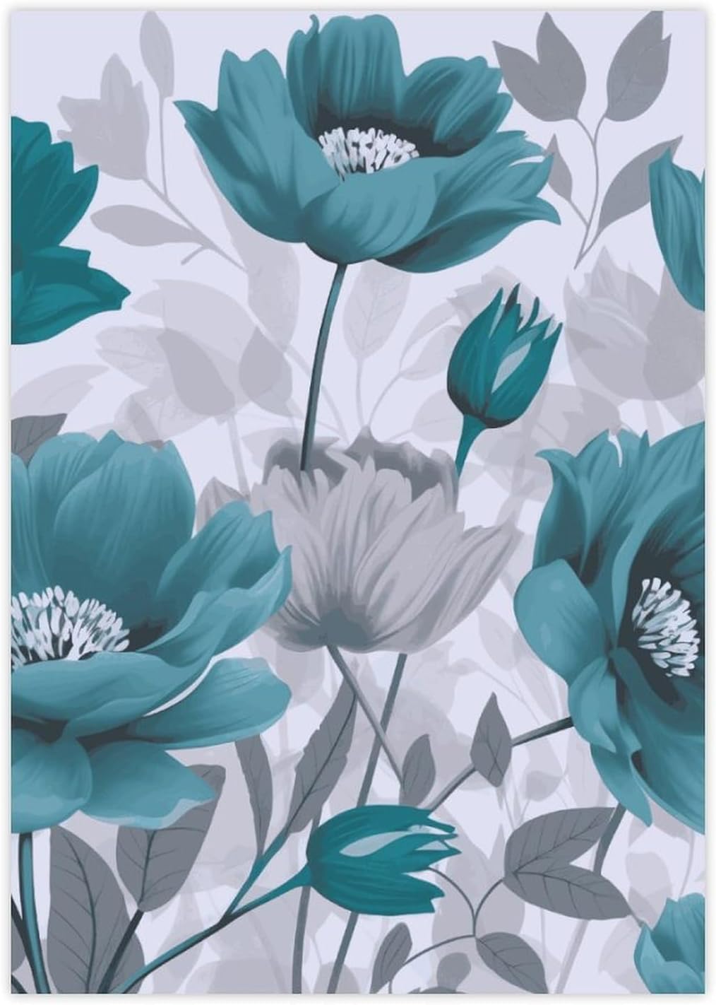 Cute Stickers Waterproof Funny Teal Grey and White Floral Stickers for Water Bottles Laptop Decor