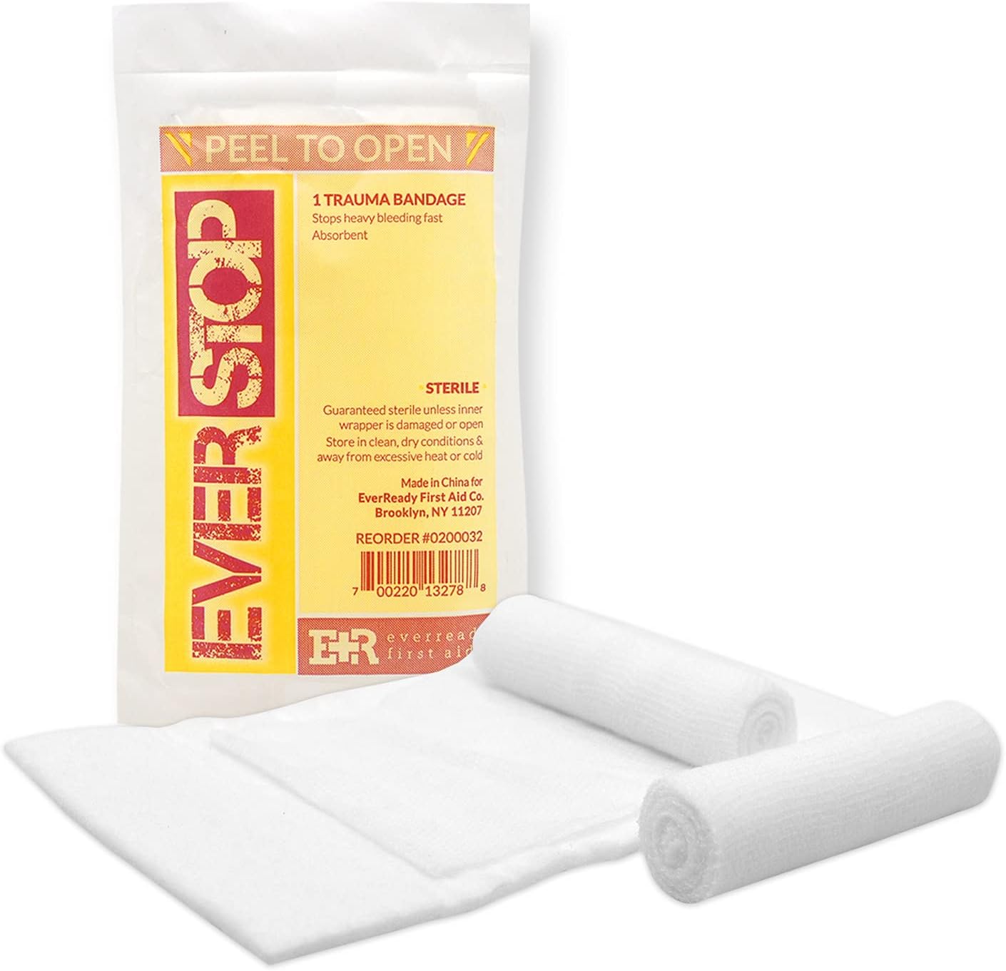 Ever Ready First Aid EverStop First Aid Blood Stopper Compress Multi-Purpose Wound and Trauma Dressing - 3 Pack
