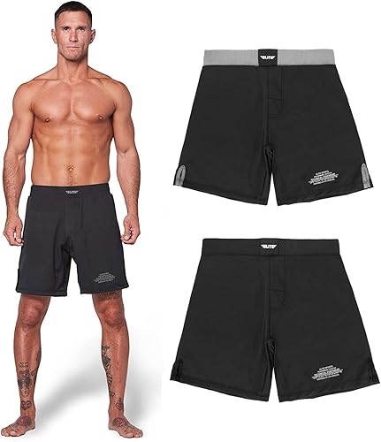 Elite Sports - Shorts de combate para hombre, color negro, para combates MMA, BJJ, Jiu Jitsu