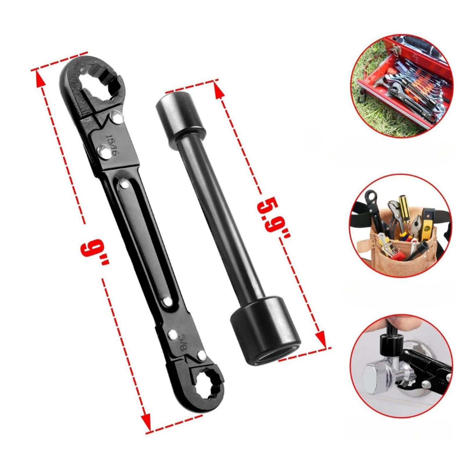 Herramientas de fontanería, kit de llave dual Kwik Tite, llave de parada de ángulo, llave de fontanería, kit de llave de parada de ángulo, llave de ángulo profesional, herramientas de llave de