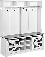 VEVOR 59" Hall Tree Entryway Bench with LED Coat Rack, Shoe Storage, 12 Hooks & Adjustable Shelves - Mudroom Organizer