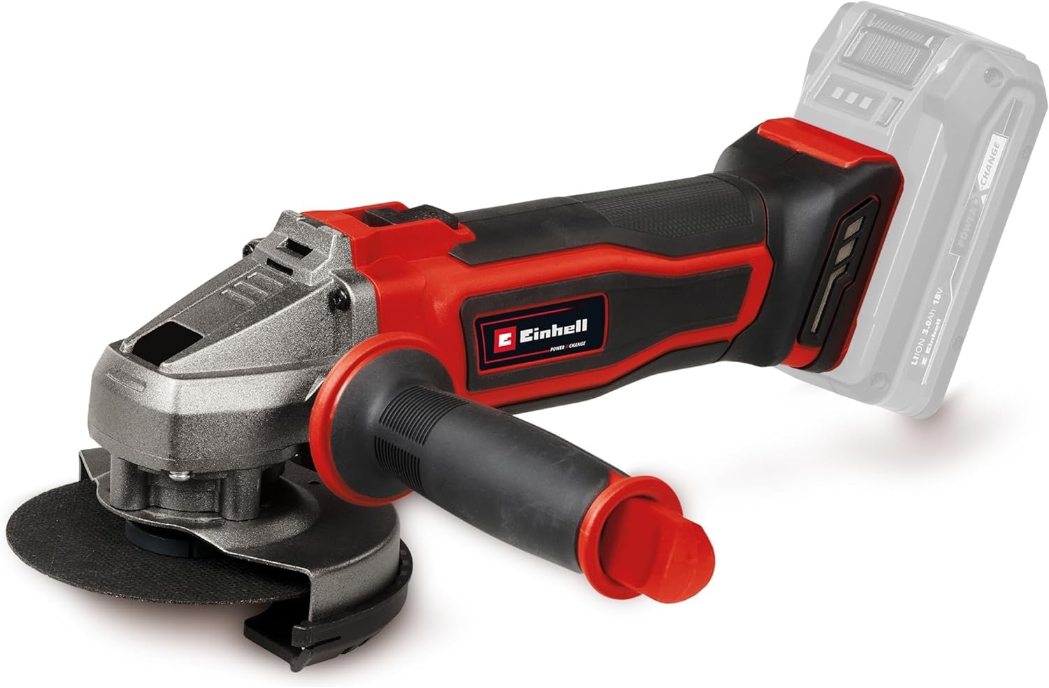 Einhell Amoladora angular con batería TE-AG 18/115-2 Li-Solo Power X-Change (18 V, 115mm, diámetro de disco, 28 mm de profundidad de corte, empuñadura adicional, sin disco de corte ni batería)