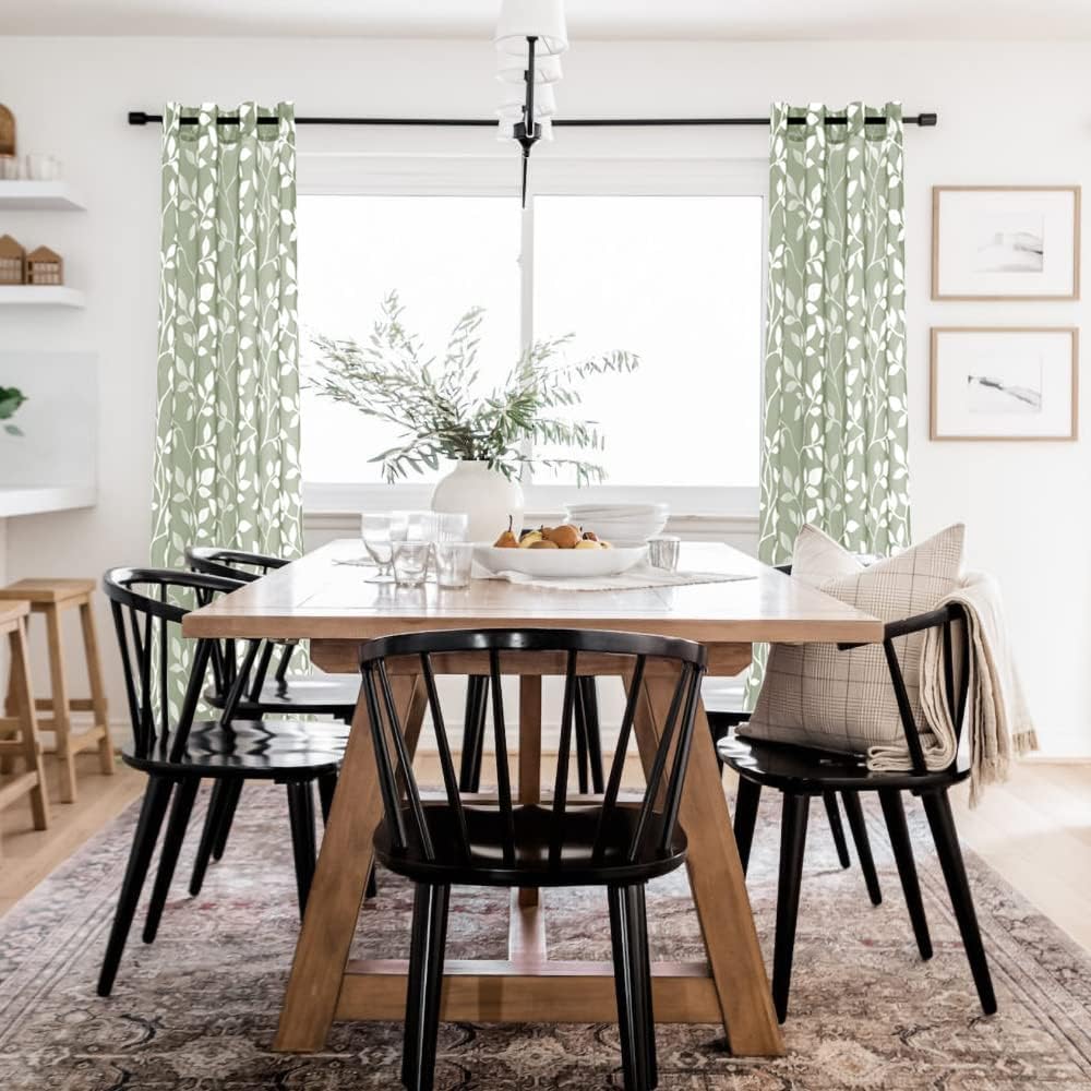 MRTREES Tende per Interni Moderne Verde Grigie Tende Trasparenti in Voile con Occhielli per Camera da Letto Soggiorno Salotto Eleganti Finestre Tenda con Stampa di Foglie 140x260 cm 2 Pezzi