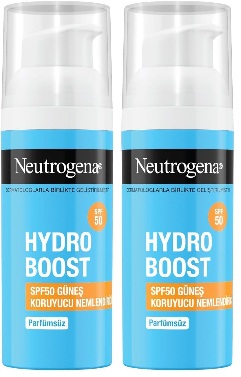 Neutrogena – Nemlendirici Fluid Hydro Boost SPF 50 (50 ml pompalı şişe) — Hyalüronik asit, provitamin B5 ve niasinamid içeren yüz bakımı — Güneş korumalı nemlendirici bakım (2 paketi)
