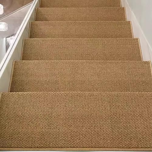 Bullnose Self-adhesive Stair Treads Carpet Non Slip,Indoor Imitation Sisal Stairway Grip Step Treads for Basement Wooden Steps,Reusable Safety Staircase Runners Rugs Stair Edge Protector-Washable ( Co