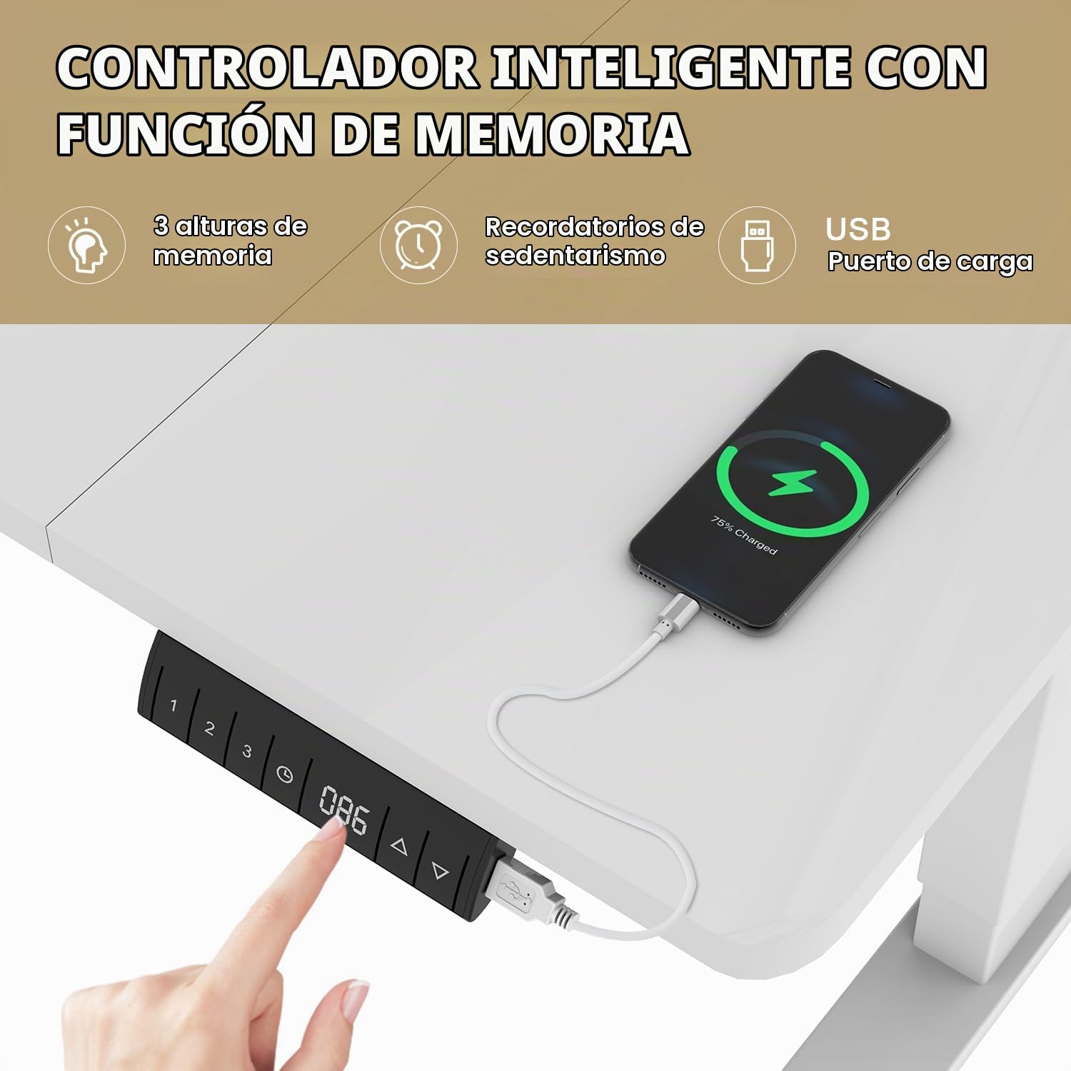 TRIUMPHKEY Escritorio Elevable Eléctrico 140×80cm con Puerto de Carga USB, 3 Alturas de Memoria, Escritorio Regulable en Altura 72-119cm Escritorio para Computadora para Oficina