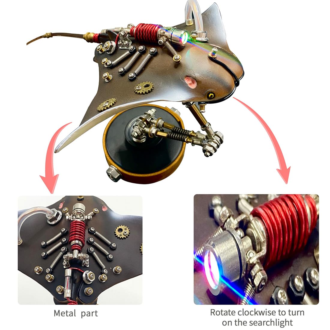 200 Teile Mechanisches 3D Metallpuzzle Meereskreatur Mit LED-Beleuchtung | 2 Stunden Bauzeit für dieses 3D Steampunk Puzzle ideal als industrielle Tischdekoration für Erwachsene