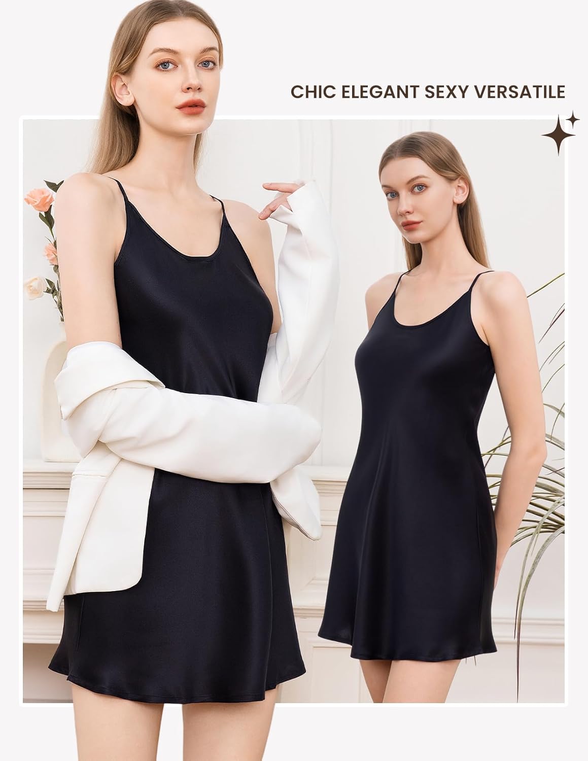 THXSILK 6A+ 100% Mulberry Silk Nightgown for Women, 22 Momme Sexy Silk Slip Dress, Round Neck Short Sleepwear - Image 3